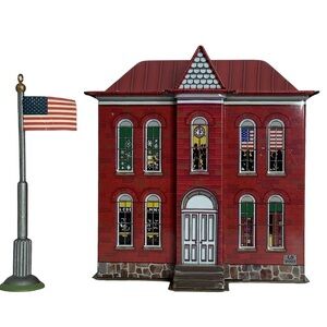Hallmark Vintage Schoolhouse Patriotic Flag Keepsake Ornament Metal Christmas